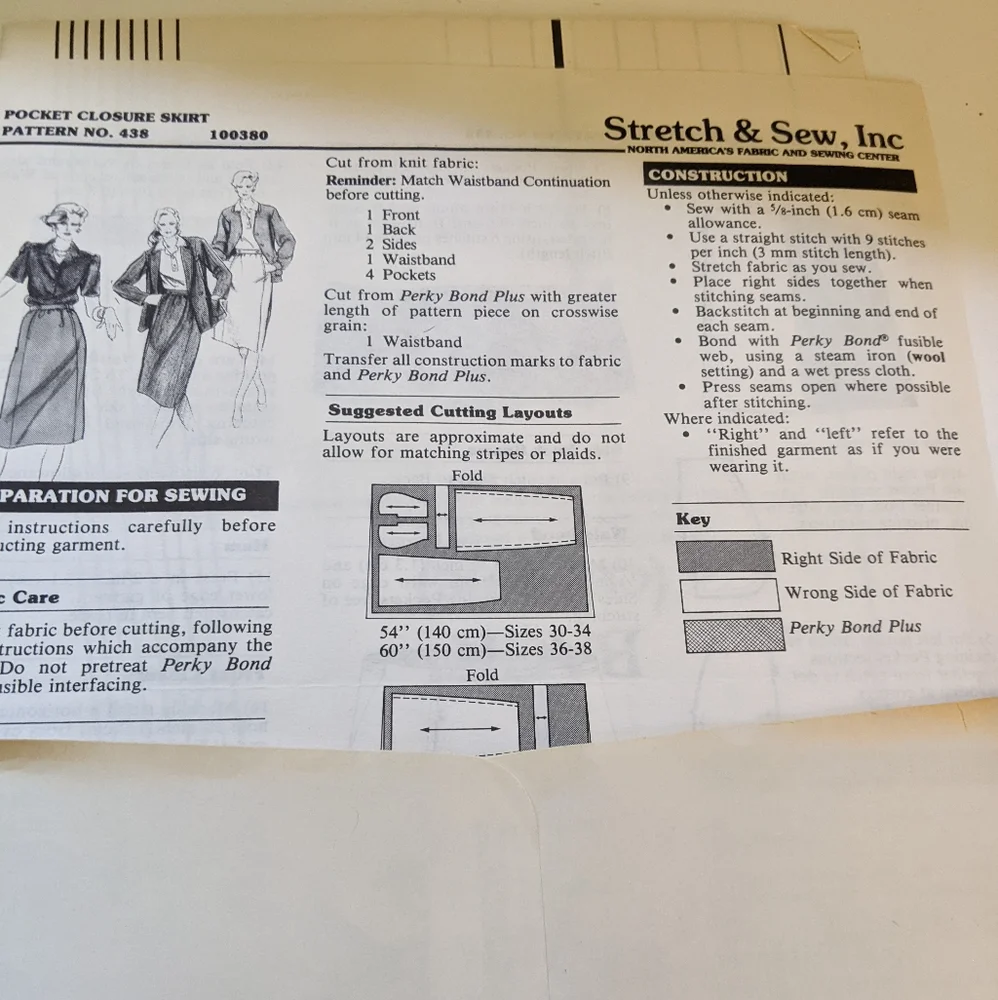 Vintage 1980 Stretch & Sew Skirt #438 Pocket closure skirt- Knit Fabric Pattern